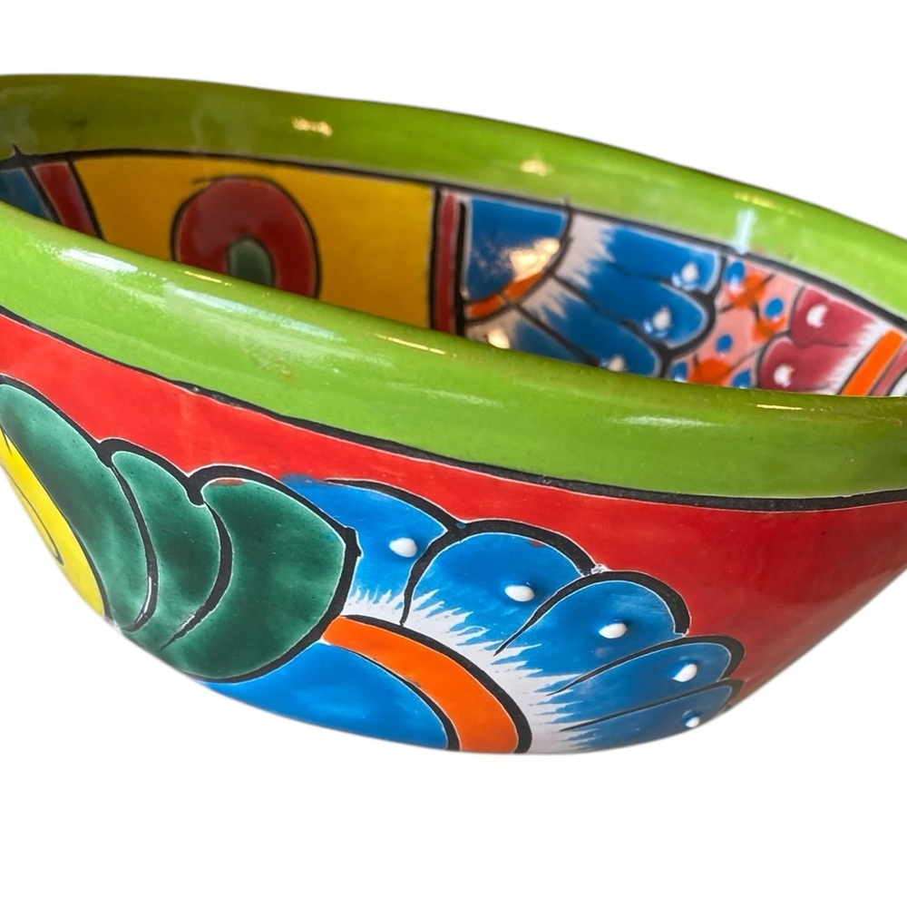Mexican Ceramic Multi Color Floral Bowl Excellent Condition 7.5”Wide by 3”High.